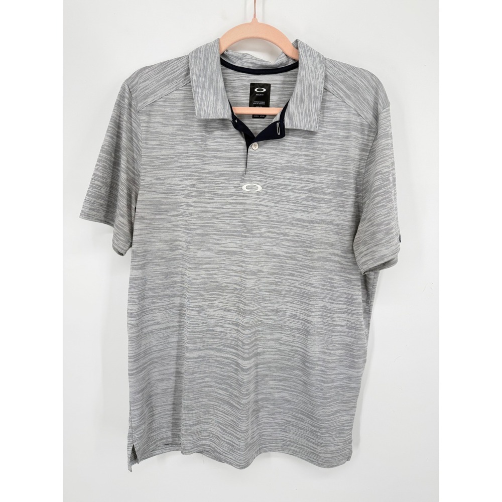 Oakley Polo Shirt Mens Large Grey Space Dye Regular Fit Short Sleeve Golf Top